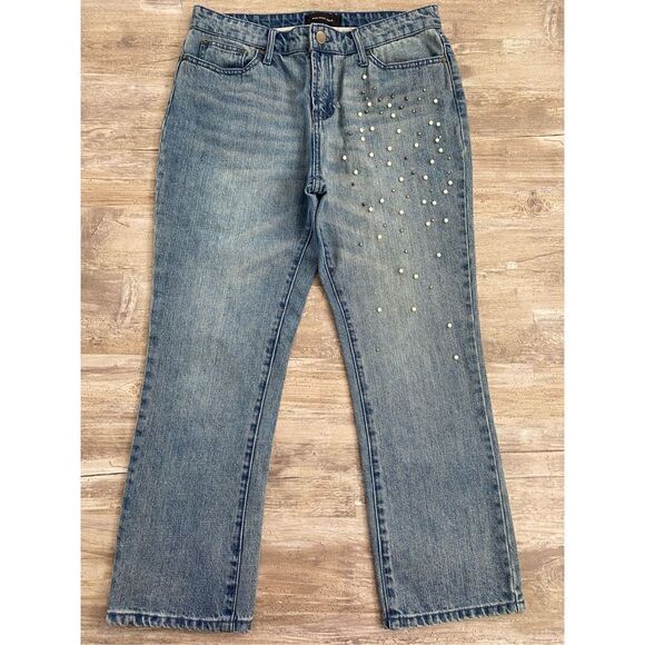 Who What Where Jeans Cropped Capri Pearl Studded Womens Size 6 - Picture 2 of 5
